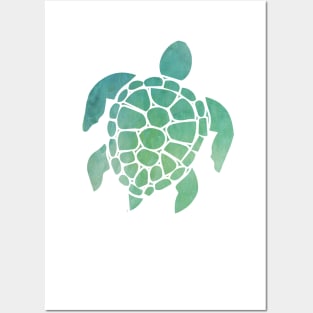 Sea Turtle Design in Blue and Green Paint Strokes Pattern Posters and Art